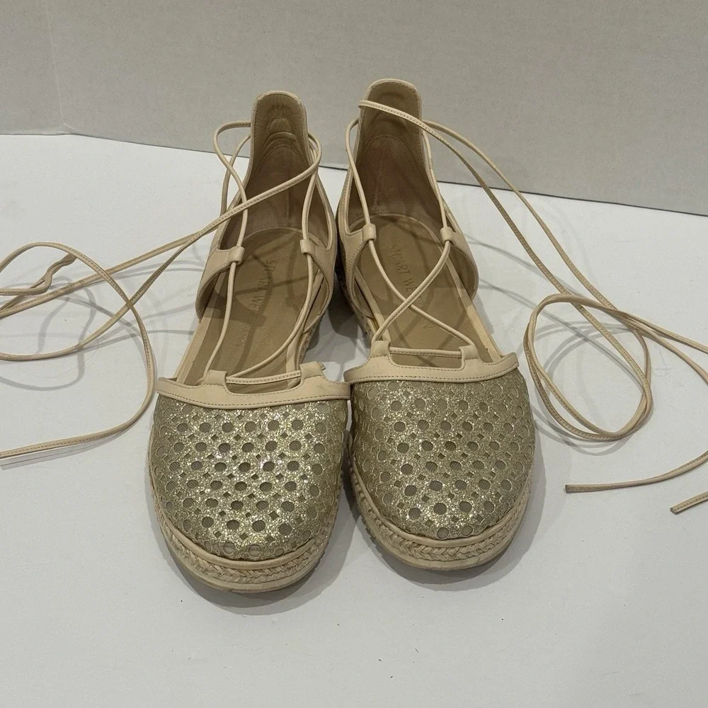 Stuart Weitzman 'Tweety' Strappy ballet Feminine‎ slingback Gold sandals Sz 8.5